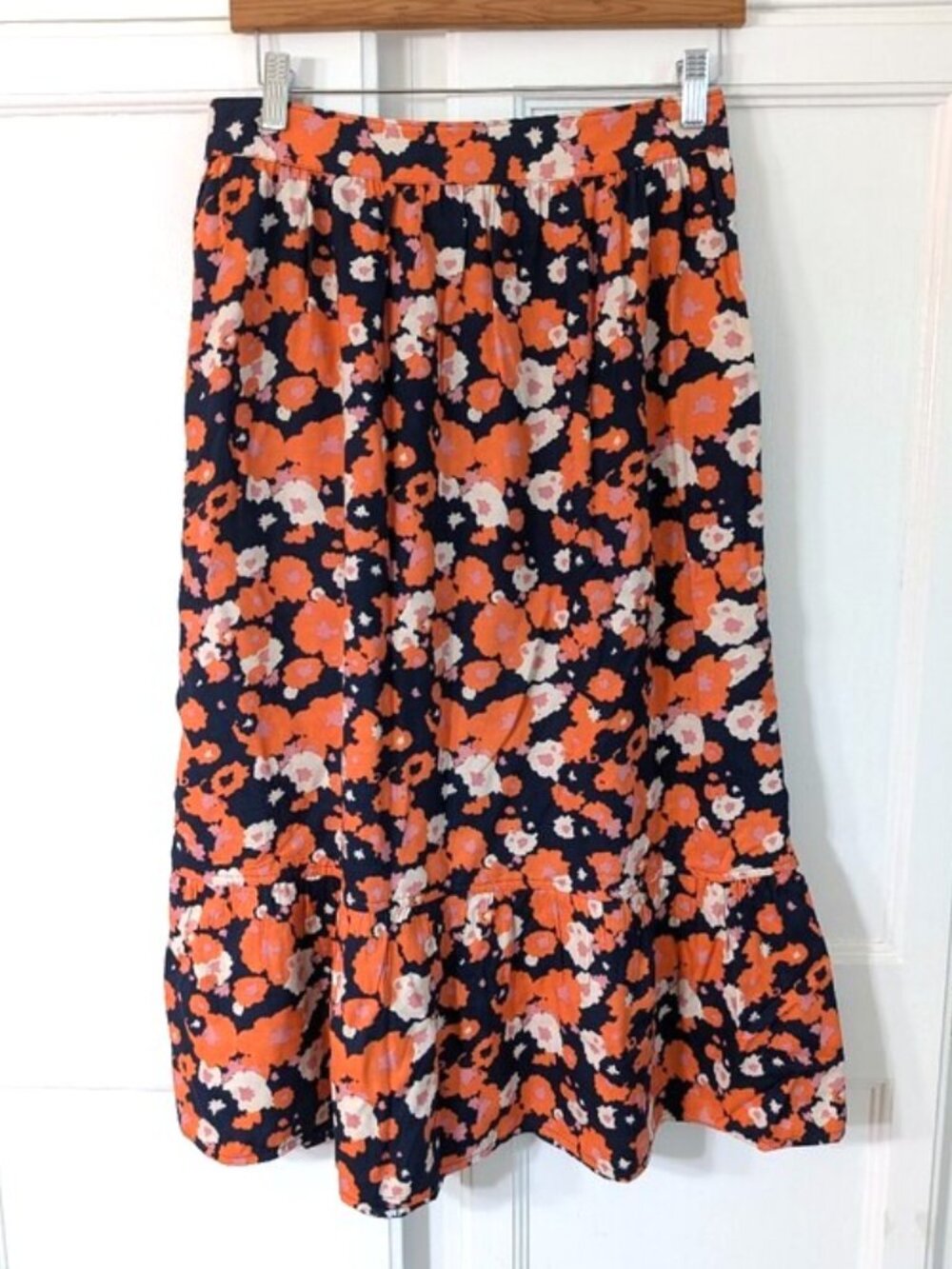 Reversible Floral‎ Midi Skirt in Navy and Orange Size UK8 US4